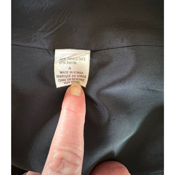 Vintage 90s Career Black Coat Dress Sz 4 Ruffle Front Single Button Rayon Blend - Picture 13 of 15